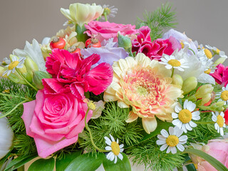 Bouquet of pink, white and purple flowers