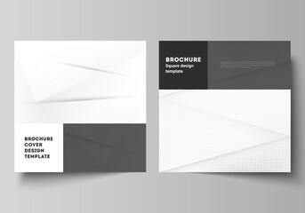 Vector layout of two square covers design templates for brochure, flyer, magazine, cover design, book design, brochure cover. Halftone dotted background with gray dots, abstract gradient background.