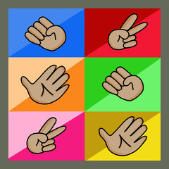 Hand game. Rock, Scissors, Paper. Rules. Gestures.  a colorful  Background  Seamless Pattern