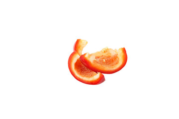 Red raw bell pepper, white background