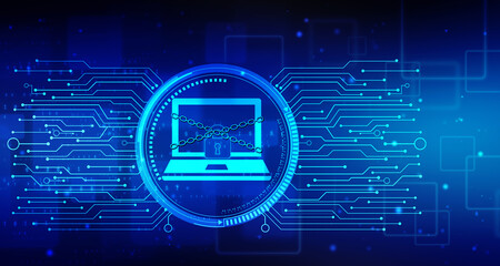2d illustration Safety concept: Closed Padlock with laptop on digital background