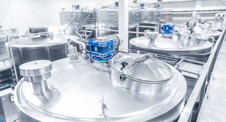 Beer factory industry. Equipment steel tanks for fermentation and maturation