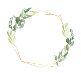 Watercolor hand painted leaves frame.Watercolor floral illustration with branches - for wedding invite, stationary, greetings, wallpapers, background. High quality illustration