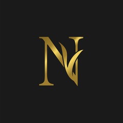 Golden Initial N Letter Luxury Logo vector design.