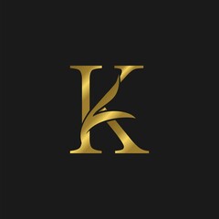 Golden Initial K Letter Luxury Logo vector design.