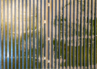 Aerial view of solar plant. Clean renewable energy field