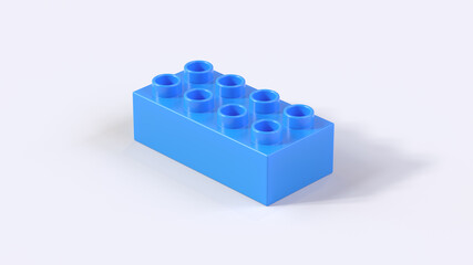 Blue Plastic ToyBrick on a White Background. 3d render with a work path