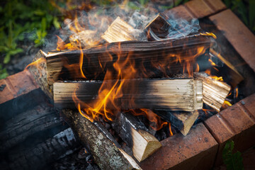 Caster, aspen wood in a brick grill