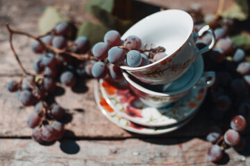 grapes on a wooden table