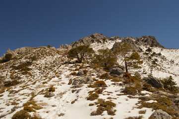 Hiking in the beautiful nature of the Sierra Nevada Mountain range in Spain