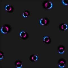Blue and purple neon glowing circles abstract background. Technology vector design