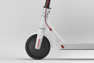 Close up Of Electric Black Scooter Wheel on White Background. Eco Alternative Transport Concept. 3d rendering. Minimalism © ekostsov