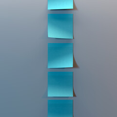 Row Of Blank Light Blue Stickers For Reminding About Plans. Planning, Reminder. 3d Rendering. Copy Space. Empty Space