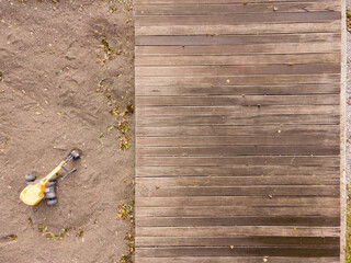 wood table top birds view. Copy space. outdoors at beach