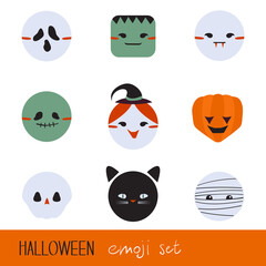 Halloween emoji set. Flat style illustration.