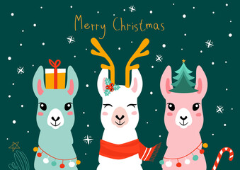 Christmas card with llama. Merry Christmas card © Mrs Opossum