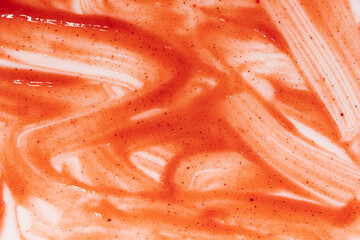 Tomato ketchup sauce  on a white background. Spots and stripes ketchup texture
