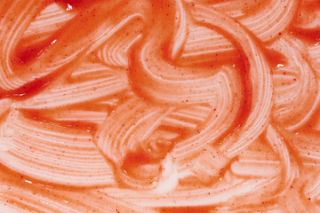 Tomato ketchup sauce  on a white background. Spots and stripes ketchup texture
