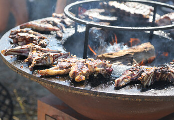 Grilled meat is grilled on charcoal.