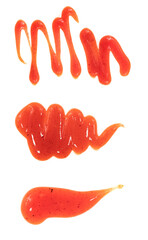 Tomato ketchup sauce isolated on a white background. Spots and stripes ketchup texture