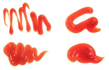 Tomato ketchup sauce isolated on a white background. Spots and stripes ketchup texture