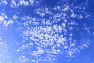 Beautiful blue sky and white cirrus clouds. Background. Scenery.