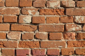 Old red brick wall. Close-up. Background. Texture.