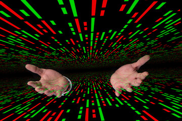 businessman's hand holding the candlestick graphic background