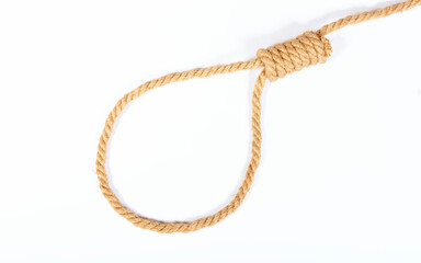 Executioner's knot, noose, rope on a white background