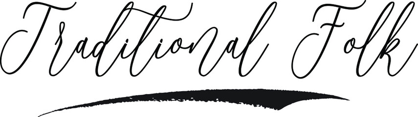 Traditional Folk Cursive Calligraphy White Color Text On Black Background