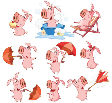  Illustration of a Cute Cartoon Character Pig for you Design and Computer Game