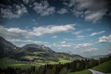 Fototapeta na wymiar Mountain villages and meadows panorama