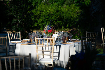 Beautiful decoration for an event or wedding with colorful flowers and table settings