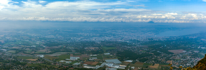 Geneva cityscape from Saleve peak. September, 2020, France.