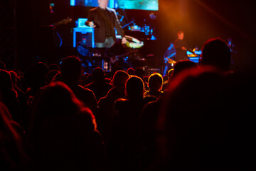 Crowd in front of stage at night street concert