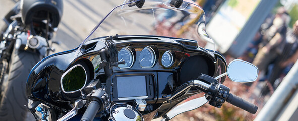 Close up of modern and stylish motorcycle dashboard.