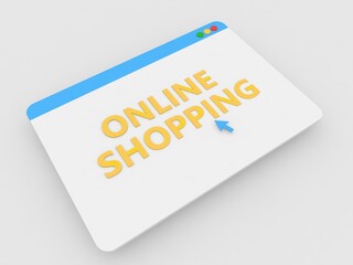 Online shopping page of internet browser on gray background. 3d render illustration.