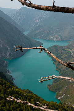 Tara National Park, Serbia. Viewpoint Banjska Stena. View at Drina river canyon and lake Perucac with Focus on the lake and canyon