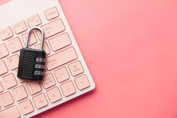 internet safety concept with padlocked on computer keyboard