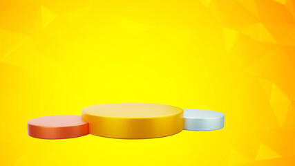 3d illustration. Three podium a minimal shape. Abstract background on gradient orange. Advertising display space for placing products during Halloween season.