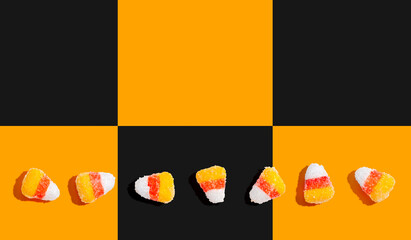 Halloween candy corn - overhead view flat lay