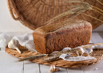 homemade rye bread for breakfast fresh baked aromatic on a wicker plate