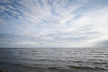 Fototapeta na wymiar gulf of finland beach with shallow water on a cloudy day