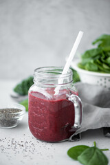 berry smoothie with spinach and chia seeds