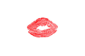 Lipstick kiss isolated on white background.Red lip print