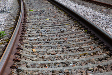 Close up of railroad tracks in a curve