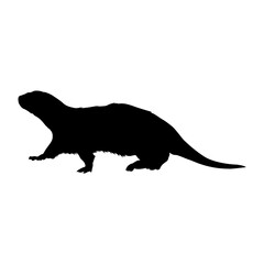 Otter (Lutra Canadensis) Standing On a Side View Silhouette Found In Map Of All Around The World. Good To Use For Element Print Book, Animal Book and Animal Content