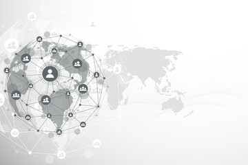 Global network connection concept. Big data visualization. Social network communication in the global computer networks. Internet technology. Business. Science. illustration