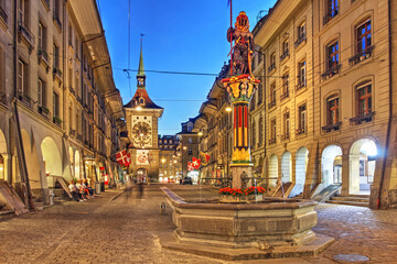 Fototapeta na wymiar Historical street scene in Bern, Switzerland
