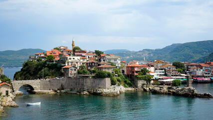 Fototapeta na wymiar Beautiful cityscape on the mountains over Black-sea, Amasra, Bartin, Turkey
